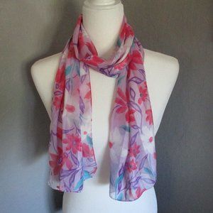 **2/12$** Pretty floral 1980's sheer oblong scarf